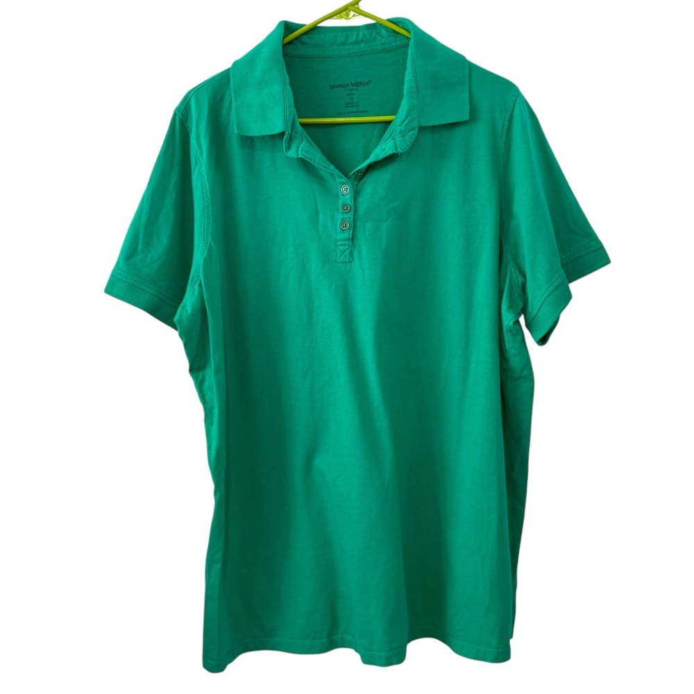 Woman Within 1X 22/24 Kelly Green Cotton Short Sleeve Polo Shirt Casual Top